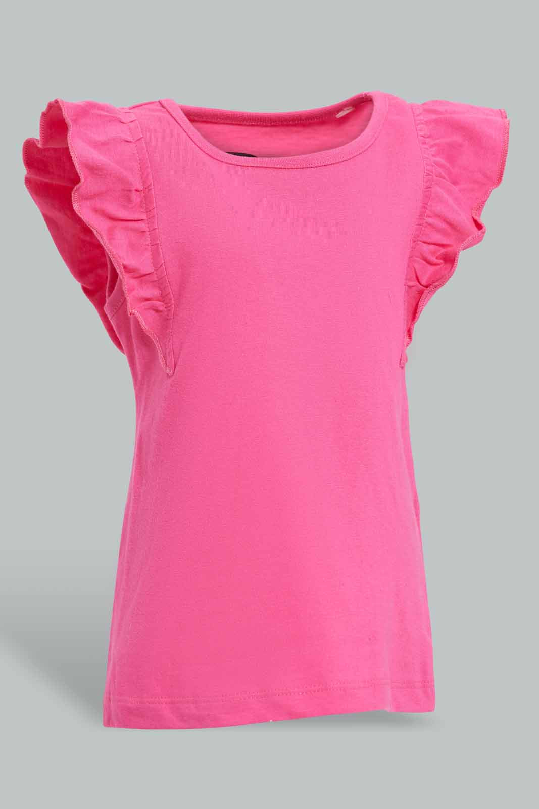 Redtag-Fuchsia-Frilled-Sleeves-Solid-T-Shirt-Category:T-Shirts,-Colour:Fuchsia,-Deals:New-In,-Filter:Infant-Girls-(3-to-24-Mths),-ING-T-Shirts,-New-In-ING-APL,-Non-Sale,-Section:Girls-(0-to-14Yrs),-TBL,-W22O-Infant-Girls-3 to 24 Months
