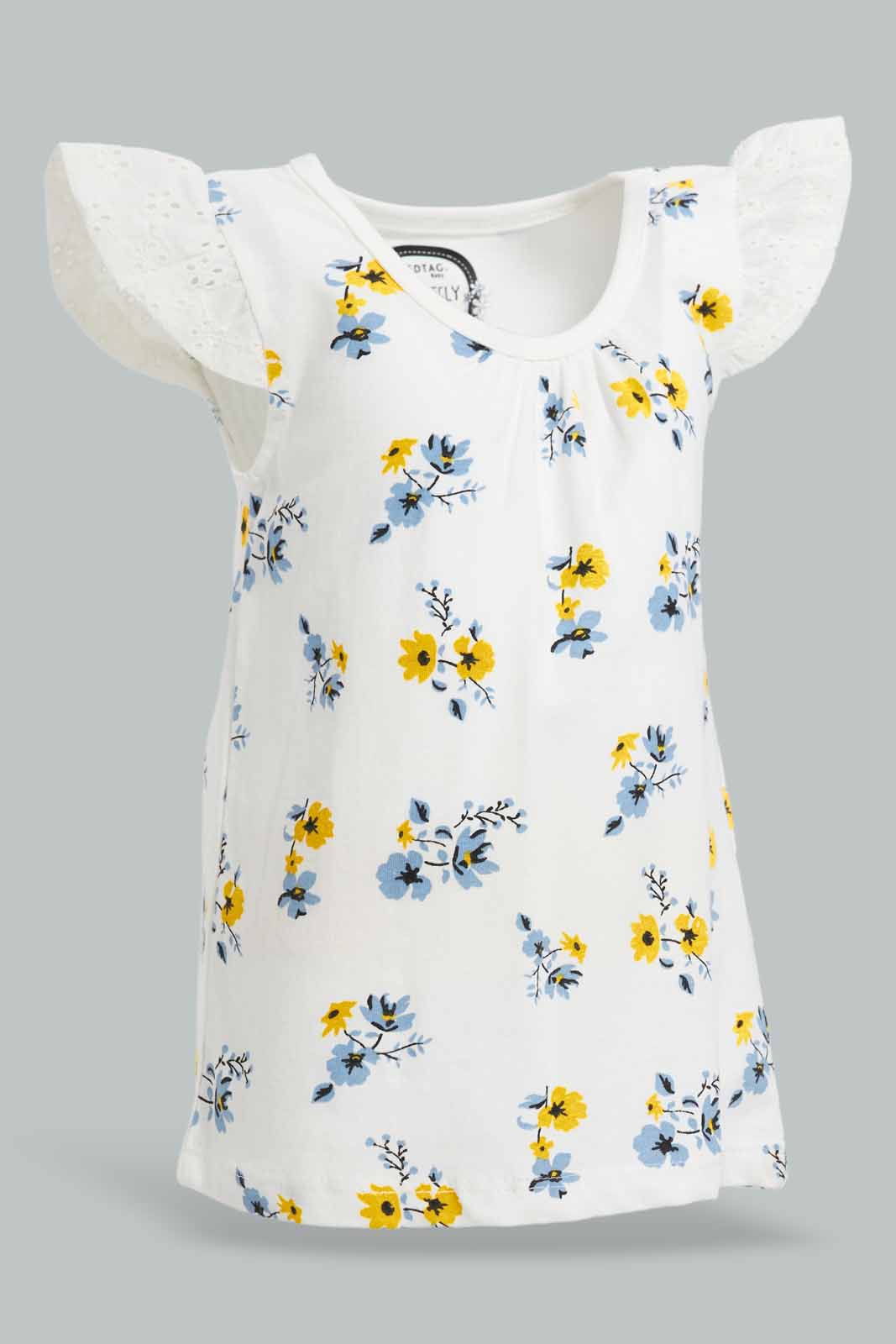 Redtag-Off-White-Schiffly-Slvs-Floral-AOP-Jersey-Top-Category:Blouses,-Colour:White,-Deals:New-In,-Filter:Infant-Girls-(3-to-24-Mths),-ING-Blouses,-New-In-ING-APL,-Non-Sale,-Section:Girls-(0-to-14Yrs),-TBL,-W22O-Infant-Girls-3 to 24 Months