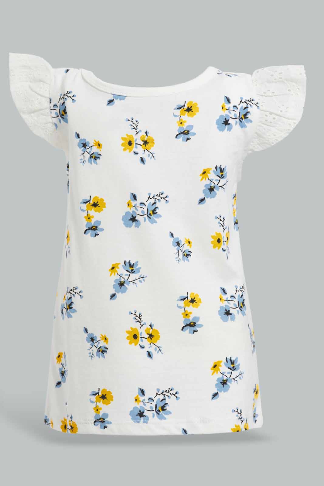 Redtag-Off-White-Schiffly-Slvs-Floral-AOP-Jersey-Top-Category:Blouses,-Colour:White,-Deals:New-In,-Filter:Infant-Girls-(3-to-24-Mths),-ING-Blouses,-New-In-ING-APL,-Non-Sale,-Section:Girls-(0-to-14Yrs),-TBL,-W22O-Infant-Girls-3 to 24 Months