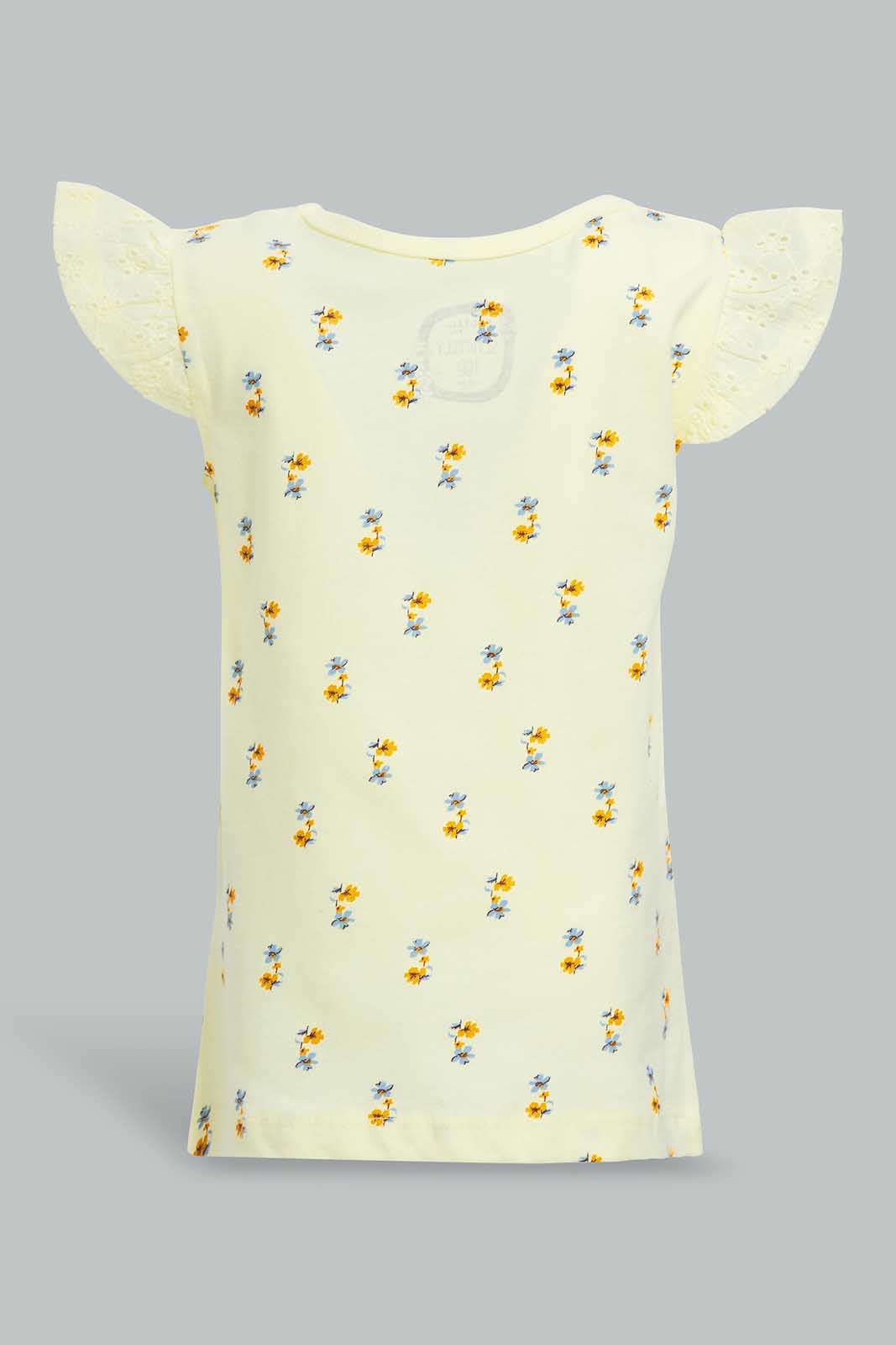 Redtag-Yellow-Schiffly-Slvs-Floral-AOP-Jersey-Top-Category:Blouses,-Colour:Yellow,-Deals:New-In,-Filter:Infant-Girls-(3-to-24-Mths),-ING-Blouses,-New-In-ING-APL,-Non-Sale,-Section:Girls-(0-to-14Yrs),-TBL,-W22O-Infant-Girls-3 to 24 Months