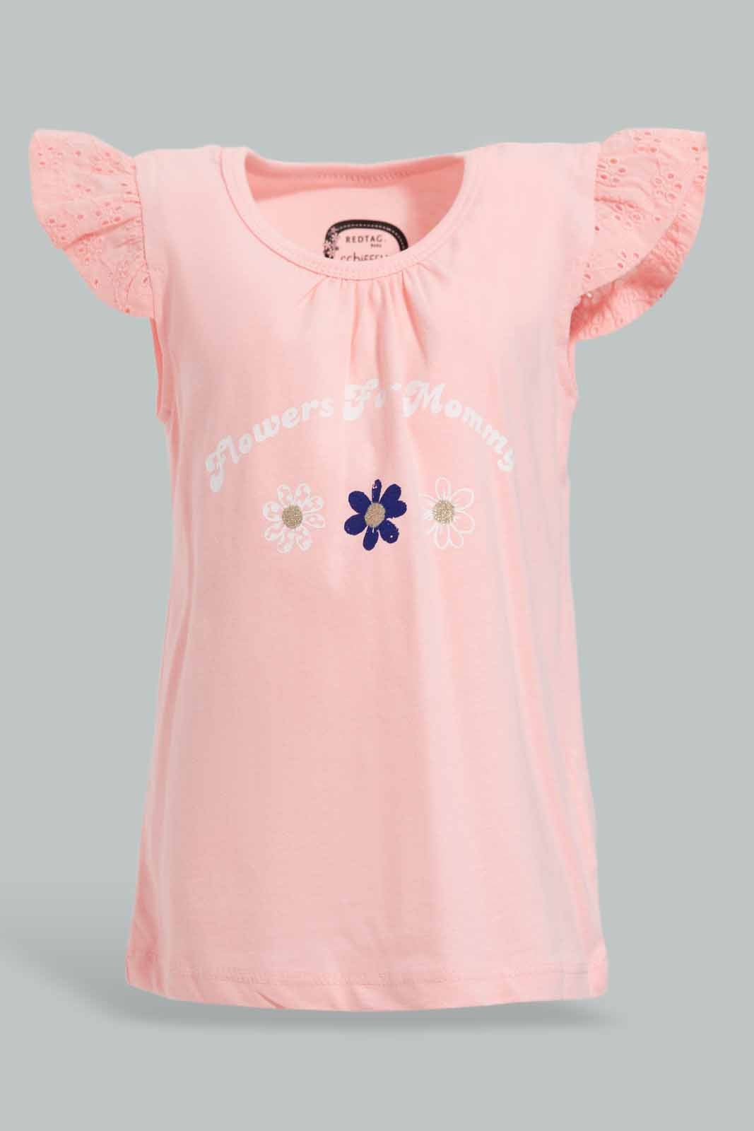 Redtag-Pink-Schiffly-Slvs-Placement-Print-Jersey-Top-Category:Blouses,-Colour:Apricot,-Deals:New-In,-Filter:Infant-Girls-(3-to-24-Mths),-ING-Blouses,-New-In-ING-APL,-Non-Sale,-Section:Girls-(0-to-14Yrs),-TBL,-W22O-Infant-Girls-3 to 24 Months