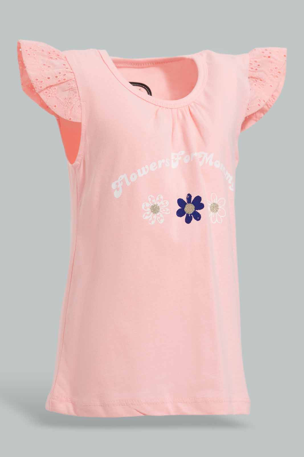 Redtag-Pink-Schiffly-Slvs-Placement-Print-Jersey-Top-Category:Blouses,-Colour:Apricot,-Deals:New-In,-Filter:Infant-Girls-(3-to-24-Mths),-ING-Blouses,-New-In-ING-APL,-Non-Sale,-Section:Girls-(0-to-14Yrs),-TBL,-W22O-Infant-Girls-3 to 24 Months