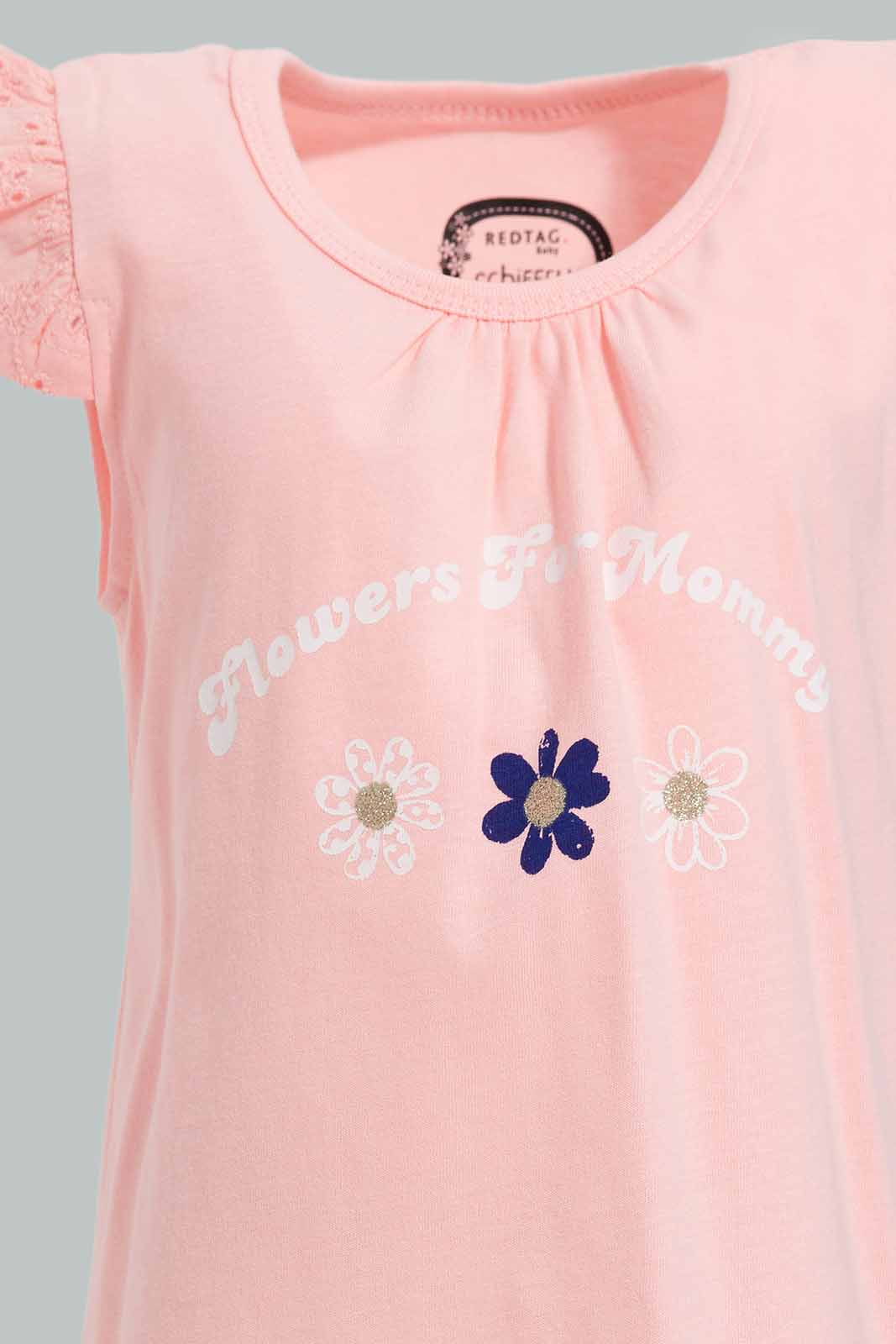 Redtag-Pink-Schiffly-Slvs-Placement-Print-Jersey-Top-Category:Blouses,-Colour:Apricot,-Deals:New-In,-Filter:Infant-Girls-(3-to-24-Mths),-ING-Blouses,-New-In-ING-APL,-Non-Sale,-Section:Girls-(0-to-14Yrs),-TBL,-W22O-Infant-Girls-3 to 24 Months