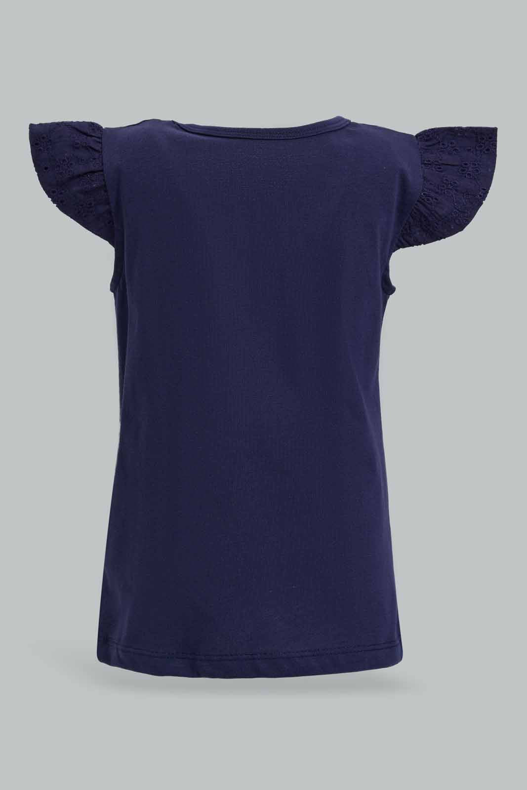 Redtag-Navy-Schiffly-Slvs-Solid-Jersey-Top-Category:Blouses,-Colour:Navy,-Deals:New-In,-Filter:Infant-Girls-(3-to-24-Mths),-ING-Blouses,-New-In-ING-APL,-Non-Sale,-Section:Girls-(0-to-14Yrs),-TBL,-W22O-Infant-Girls-3 to 24 Months