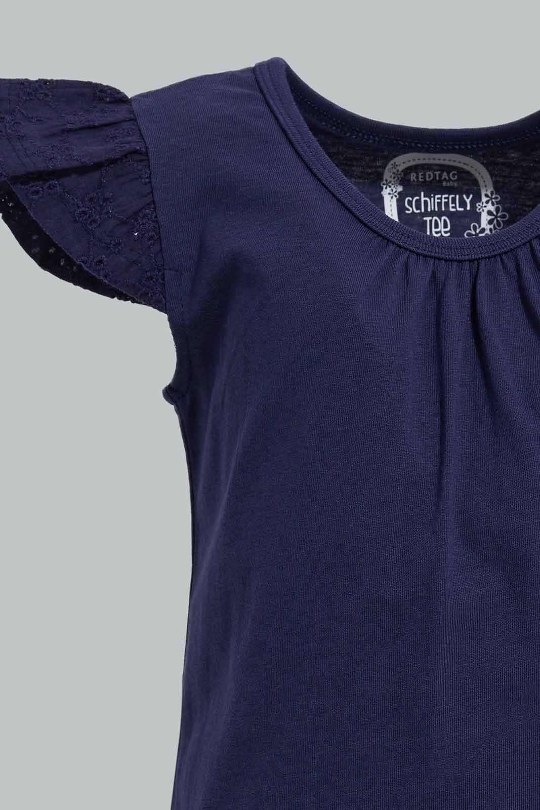 Redtag-Navy-Schiffly-Slvs-Solid-Jersey-Top-Category:Blouses,-Colour:Navy,-Deals:New-In,-Filter:Infant-Girls-(3-to-24-Mths),-ING-Blouses,-New-In-ING-APL,-Non-Sale,-Section:Girls-(0-to-14Yrs),-TBL,-W22O-Infant-Girls-3 to 24 Months