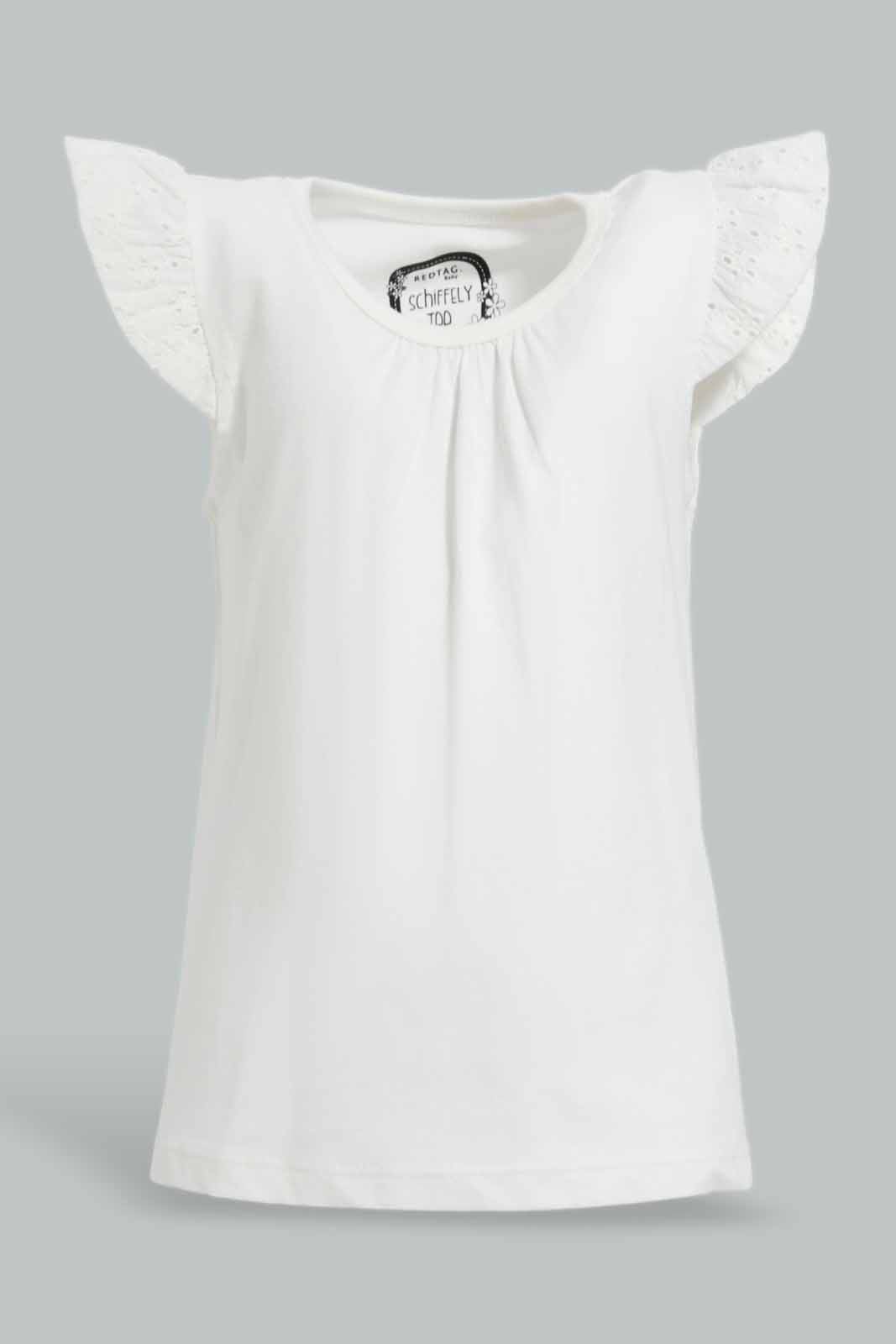 Redtag-Offwhite-Schiffly-Slvs-Solid-Jersey-Top-Category:Blouses,-Colour:White,-Deals:New-In,-Filter:Infant-Girls-(3-to-24-Mths),-ING-Blouses,-New-In-ING-APL,-Non-Sale,-Section:Girls-(0-to-14Yrs),-TBL,-W22O-Infant-Girls-3 to 24 Months