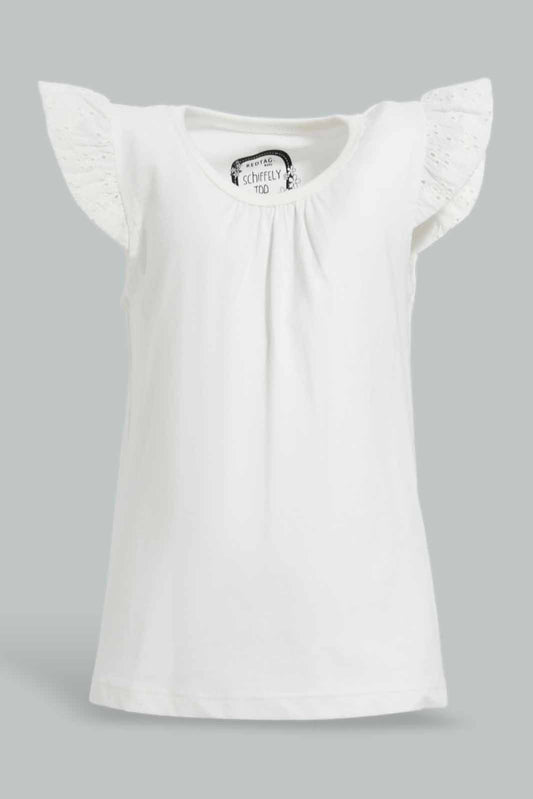 Redtag-Offwhite-Schiffly-Slvs-Solid-Jersey-Top-Category:Blouses,-Colour:White,-Deals:New-In,-Filter:Infant-Girls-(3-to-24-Mths),-ING-Blouses,-New-In-ING-APL,-Non-Sale,-Section:Girls-(0-to-14Yrs),-TBL,-W22O-Infant-Girls-3 to 24 Months