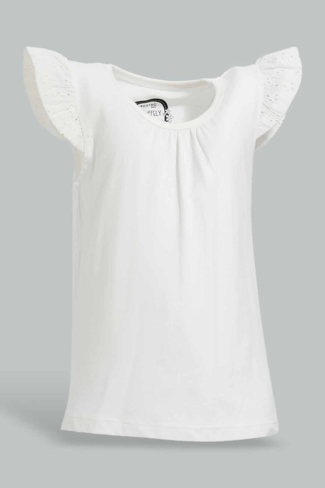 Redtag-Offwhite-Schiffly-Slvs-Solid-Jersey-Top-Category:Blouses,-Colour:White,-Deals:New-In,-Filter:Infant-Girls-(3-to-24-Mths),-ING-Blouses,-New-In-ING-APL,-Non-Sale,-Section:Girls-(0-to-14Yrs),-TBL,-W22O-Infant-Girls-3 to 24 Months