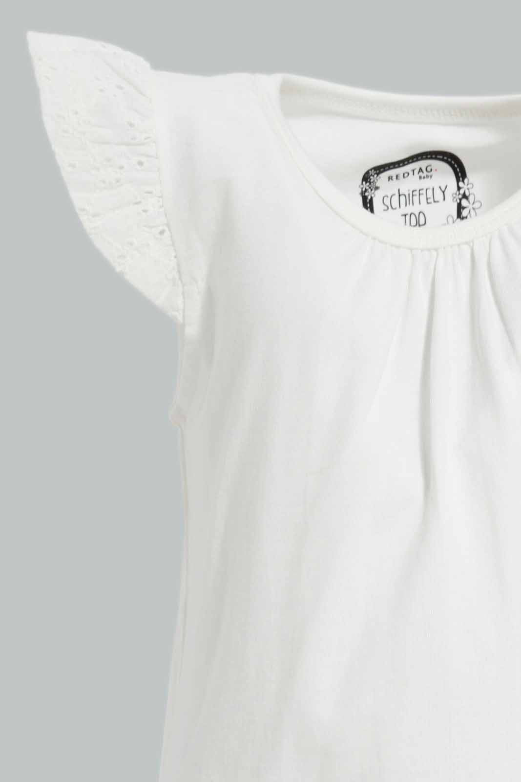 Redtag-Offwhite-Schiffly-Slvs-Solid-Jersey-Top-Category:Blouses,-Colour:White,-Deals:New-In,-Filter:Infant-Girls-(3-to-24-Mths),-ING-Blouses,-New-In-ING-APL,-Non-Sale,-Section:Girls-(0-to-14Yrs),-TBL,-W22O-Infant-Girls-3 to 24 Months