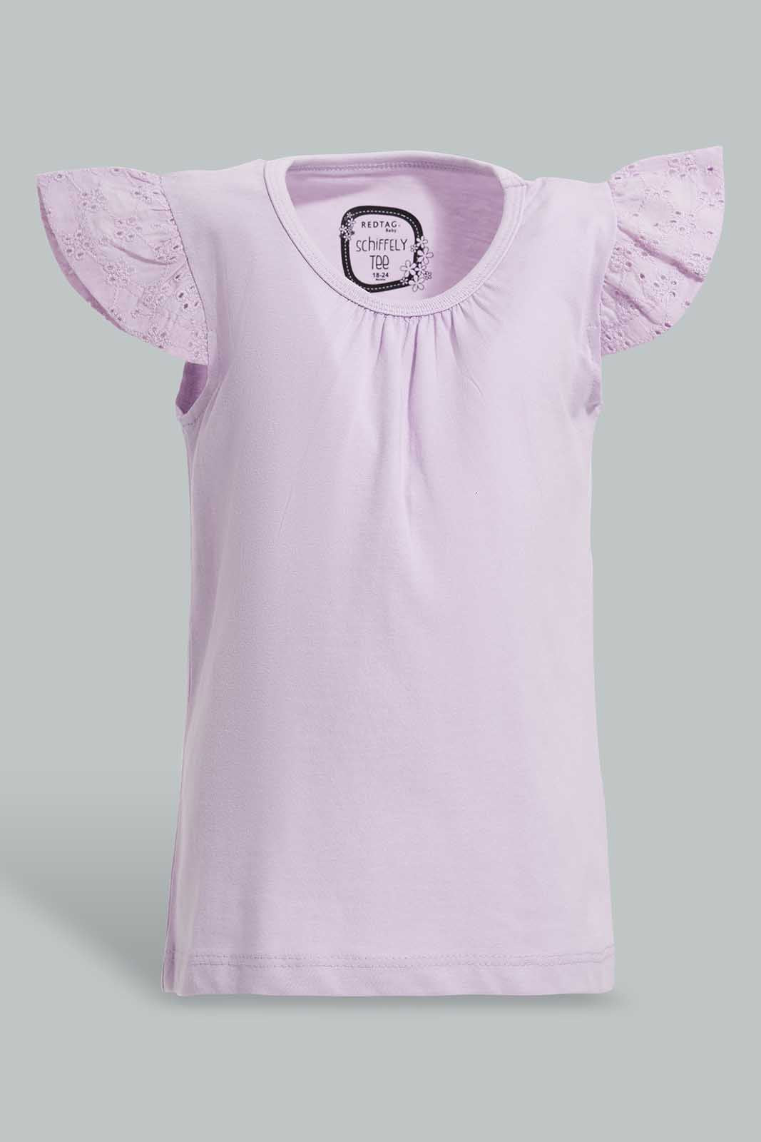 Redtag-Lilac-Schiffly-Slvs-Solid-Jersey-Top-Category:Blouses,-Colour:Lilac,-Deals:New-In,-Filter:Infant-Girls-(3-to-24-Mths),-ING-Blouses,-New-In-ING-APL,-Non-Sale,-Section:Girls-(0-to-14Yrs),-TBL,-W22O-Infant-Girls-3 to 24 Months