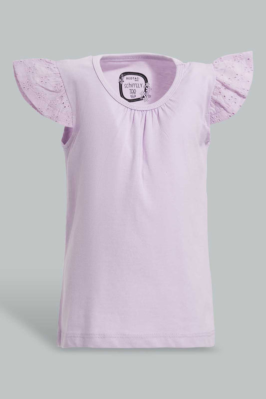 Redtag-Lilac-Schiffly-Slvs-Solid-Jersey-Top-Category:Blouses,-Colour:Lilac,-Deals:New-In,-Filter:Infant-Girls-(3-to-24-Mths),-ING-Blouses,-New-In-ING-APL,-Non-Sale,-Section:Girls-(0-to-14Yrs),-TBL,-W22O-Infant-Girls-3 to 24 Months