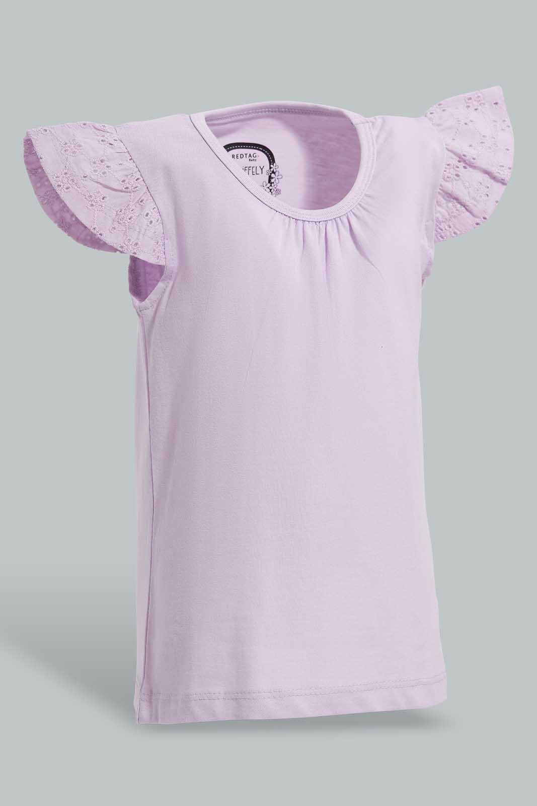 Redtag-Lilac-Schiffly-Slvs-Solid-Jersey-Top-Category:Blouses,-Colour:Lilac,-Deals:New-In,-Filter:Infant-Girls-(3-to-24-Mths),-ING-Blouses,-New-In-ING-APL,-Non-Sale,-Section:Girls-(0-to-14Yrs),-TBL,-W22O-Infant-Girls-3 to 24 Months