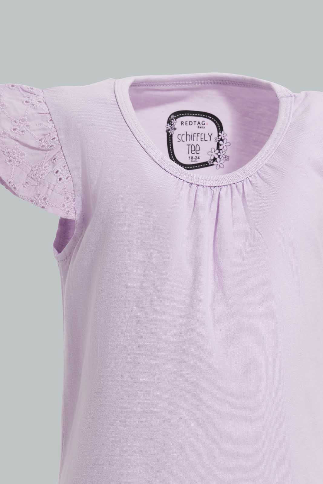 Redtag-Lilac-Schiffly-Slvs-Solid-Jersey-Top-Category:Blouses,-Colour:Lilac,-Deals:New-In,-Filter:Infant-Girls-(3-to-24-Mths),-ING-Blouses,-New-In-ING-APL,-Non-Sale,-Section:Girls-(0-to-14Yrs),-TBL,-W22O-Infant-Girls-3 to 24 Months