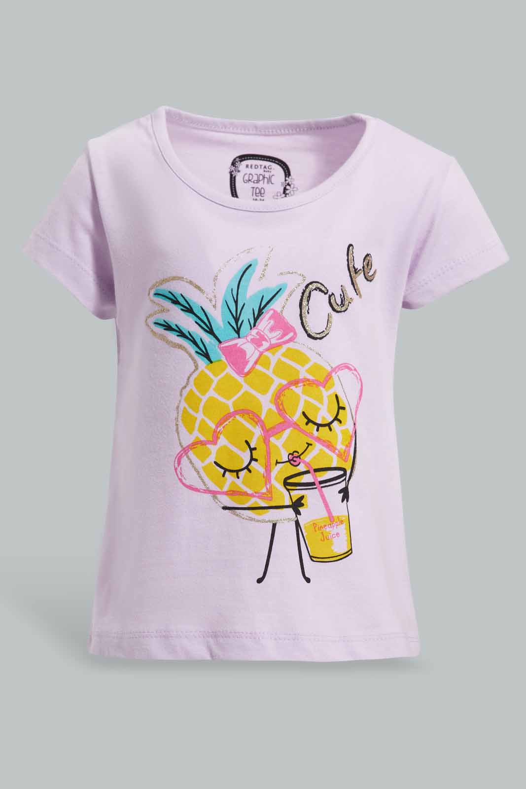 Redtag-Lilac-Pineapple-Graphic-Print-T-Shirt-Category:T-Shirts,-Colour:Lilac,-Deals:New-In,-Filter:Infant-Girls-(3-to-24-Mths),-ING-T-Shirts,-New-In-ING-APL,-Non-Sale,-Section:Girls-(0-to-14Yrs),-TBL,-W22O-Infant-Girls-3 to 24 Months