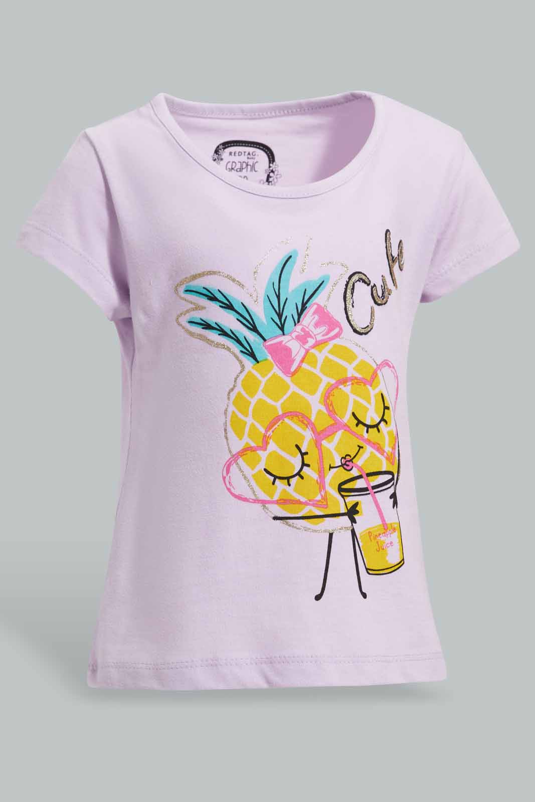 Redtag-Lilac-Pineapple-Graphic-Print-T-Shirt-Category:T-Shirts,-Colour:Lilac,-Deals:New-In,-Filter:Infant-Girls-(3-to-24-Mths),-ING-T-Shirts,-New-In-ING-APL,-Non-Sale,-Section:Girls-(0-to-14Yrs),-TBL,-W22O-Infant-Girls-3 to 24 Months