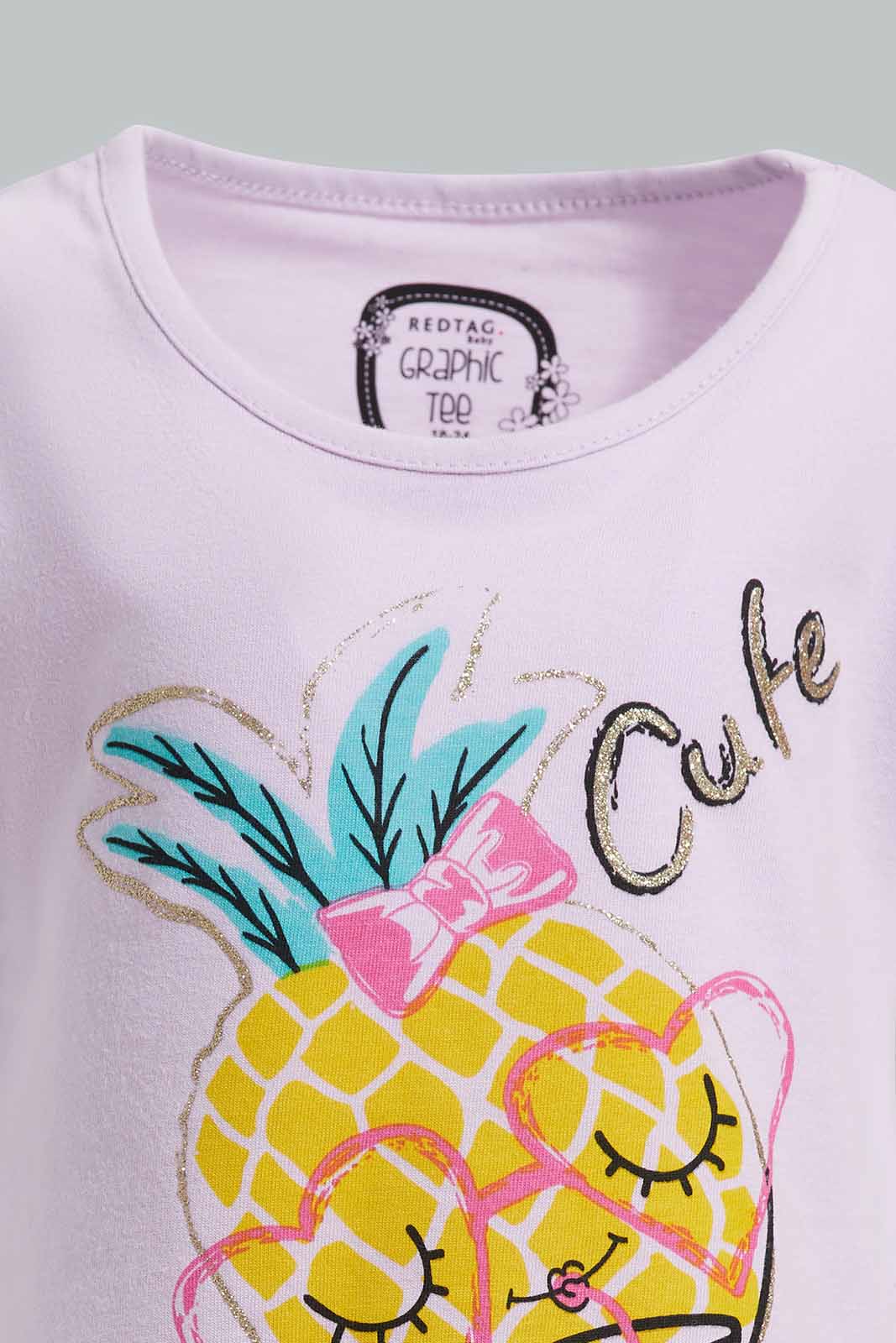 Redtag-Lilac-Pineapple-Graphic-Print-T-Shirt-Category:T-Shirts,-Colour:Lilac,-Deals:New-In,-Filter:Infant-Girls-(3-to-24-Mths),-ING-T-Shirts,-New-In-ING-APL,-Non-Sale,-Section:Girls-(0-to-14Yrs),-TBL,-W22O-Infant-Girls-3 to 24 Months