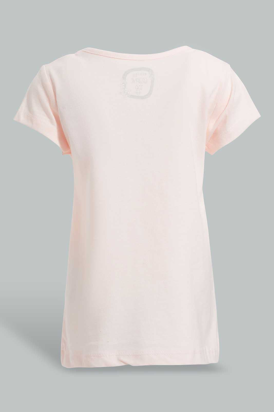 Redtag-Pink-Life-Is-Sweet-Graphic-Print-T-Shirt-Category:T-Shirts,-Colour:Apricot,-Deals:New-In,-Filter:Infant-Girls-(3-to-24-Mths),-ING-T-Shirts,-New-In-ING-APL,-Non-Sale,-Section:Girls-(0-to-14Yrs),-TBL,-W22O-Infant-Girls-3 to 24 Months