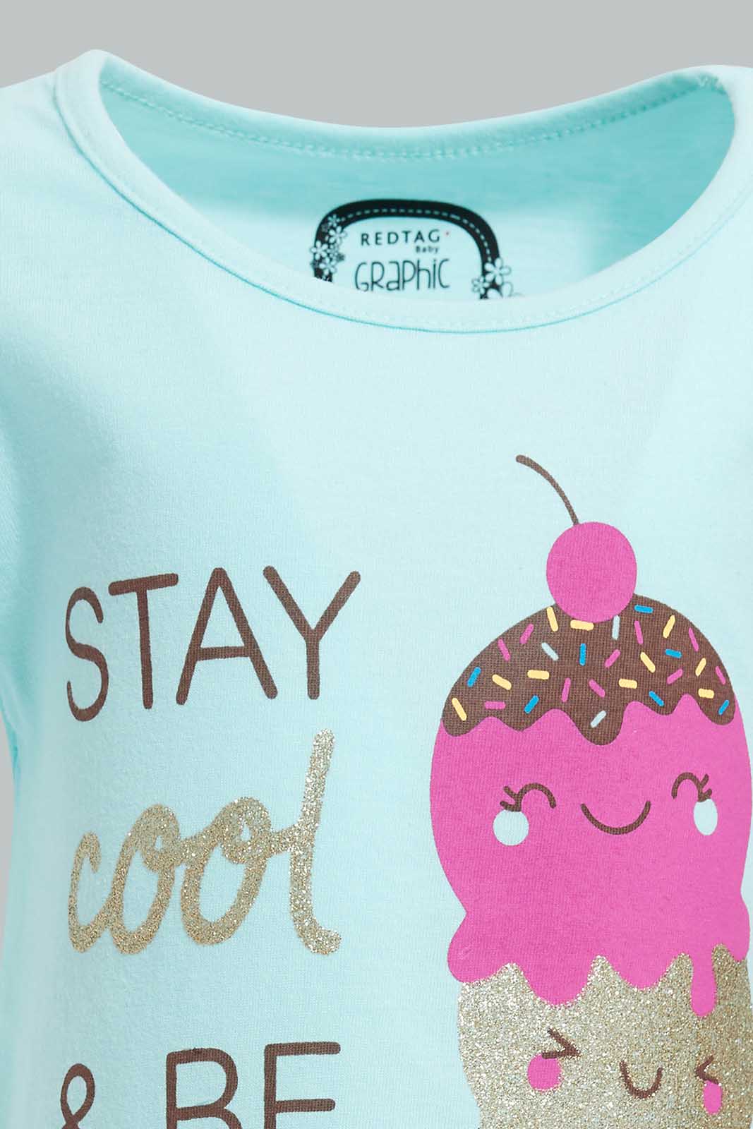 Redtag-Mint-Ice-Cream-Graphic-Print-T-Shirt-Category:T-Shirts,-Colour:Mint,-Deals:New-In,-Filter:Infant-Girls-(3-to-24-Mths),-ING-T-Shirts,-New-In-ING-APL,-Non-Sale,-Section:Girls-(0-to-14Yrs),-TBL,-W22O-Infant-Girls-3 to 24 Months
