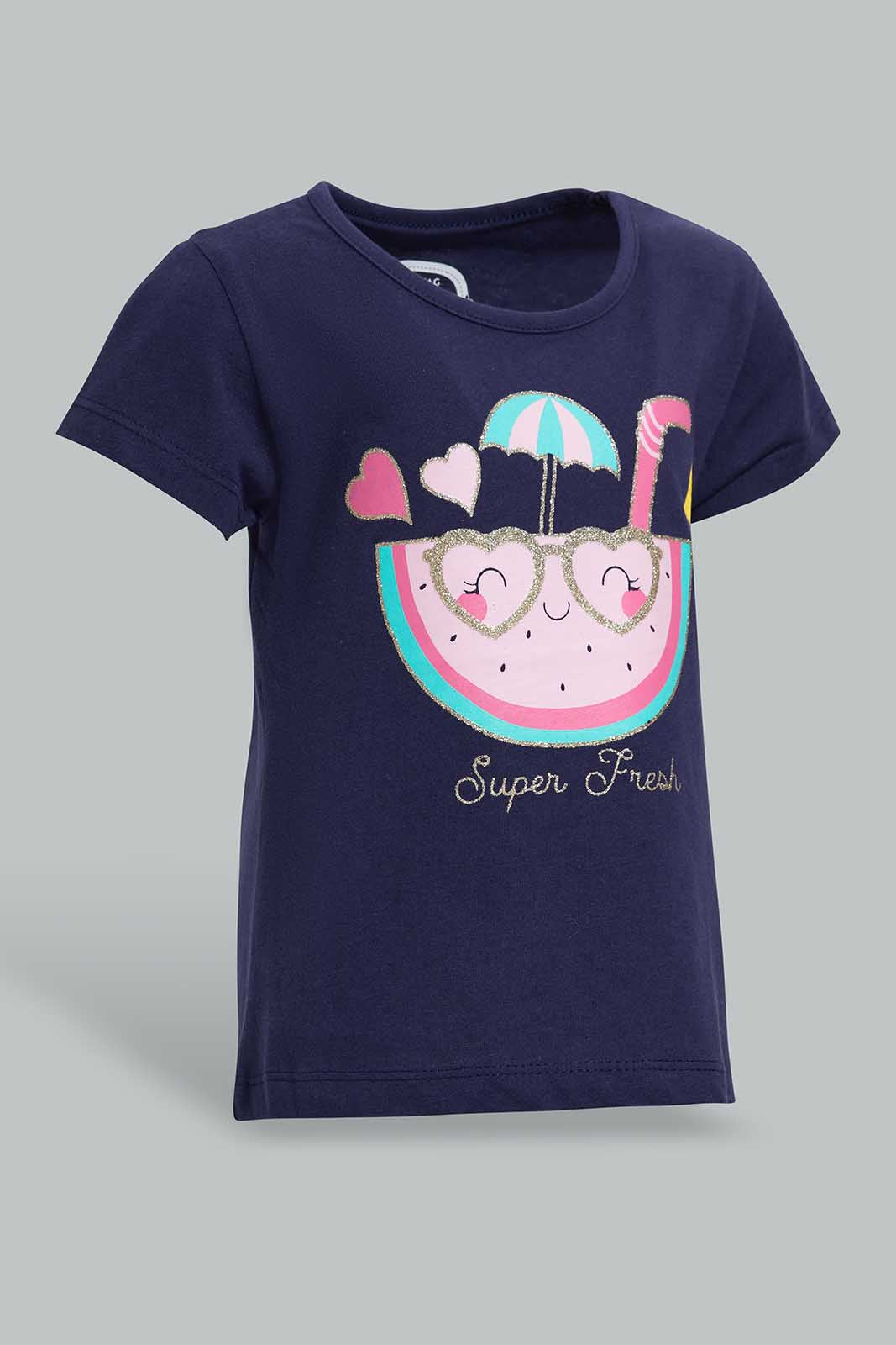 Redtag-Navy-Watermelon-Graphic-Print-T-Shirt-Category:T-Shirts,-Colour:Navy,-Deals:New-In,-Filter:Infant-Girls-(3-to-24-Mths),-ING-T-Shirts,-New-In-ING-APL,-Non-Sale,-Section:Girls-(0-to-14Yrs),-TBL,-W22O-Infant-Girls-3 to 24 Months