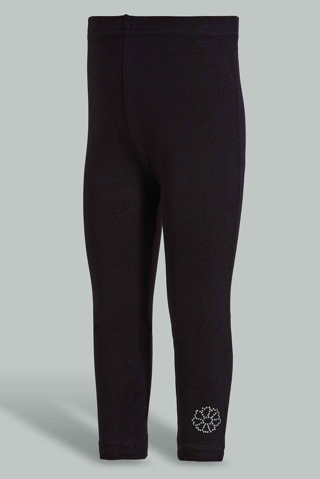 Redtag-Black-Solid-Legging-With-Motif-Category:Leggings,-Colour:Black,-Deals:New-In,-Filter:Infant-Girls-(3-to-24-Mths),-ING-Leggings,-New-In-ING-APL,-Non-Sale,-Section:Girls-(0-to-14Yrs),-TBL,-W22O-Infant-Girls-3 to 24 Months