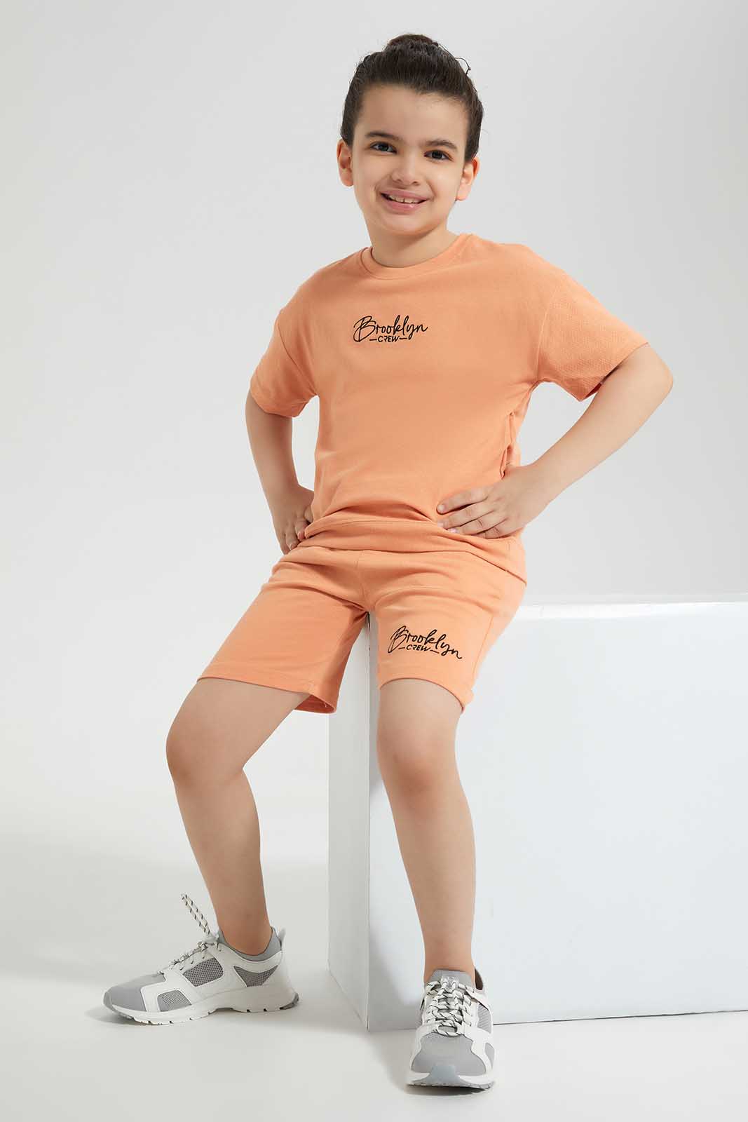 Redtag-Peach-Embroidered-Oversize-SS-T-Shirt-BOY-T-Shirts,-Category:T-Shirts,-Colour:Apricot,-Deals:New-In,-Filter:Boys-(2-to-8-Yrs),-New-In-BOY,-Non-Sale,-Section:Boys-(0-to-14Yrs),-TBL,-W22O-Boys-2 to 8 Years