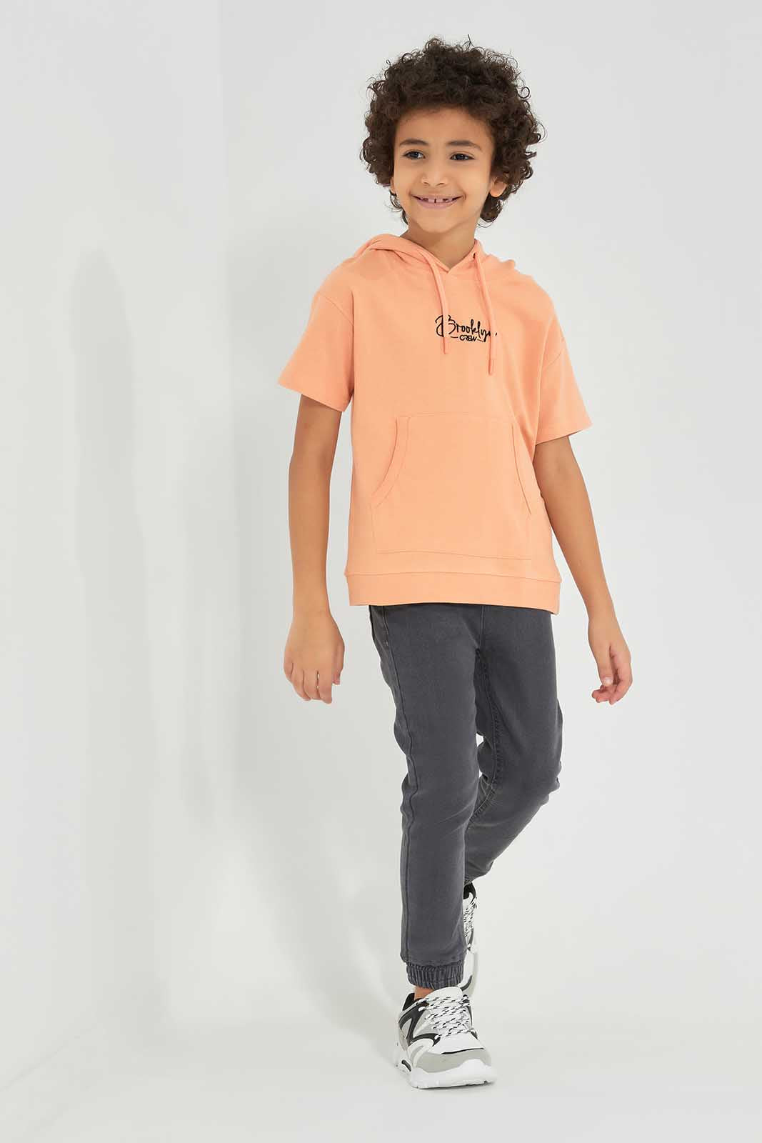Redtag-Peach-Pique-Oversize-Hooded-T-Shirt-BOY-T-Shirts,-Category:T-Shirts,-Colour:Apricot,-Deals:New-In,-Filter:Boys-(2-to-8-Yrs),-New-In-BOY,-Non-Sale,-Section:Boys-(0-to-14Yrs),-TBL,-W22O-Boys-2 to 8 Years