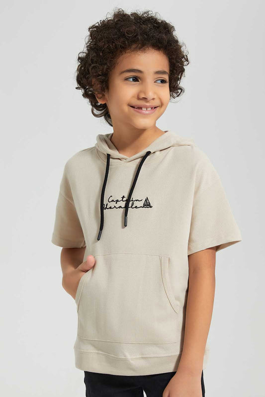 Redtag-Beige-Pique-Oversize-Hooded-T-Shirt-BOY-T-Shirts,-Category:T-Shirts,-Colour:Beige,-Deals:New-In,-Filter:Boys-(2-to-8-Yrs),-New-In-BOY,-Non-Sale,-Section:Boys-(0-to-14Yrs),-TBL,-W22O-Boys-2 to 8 Years