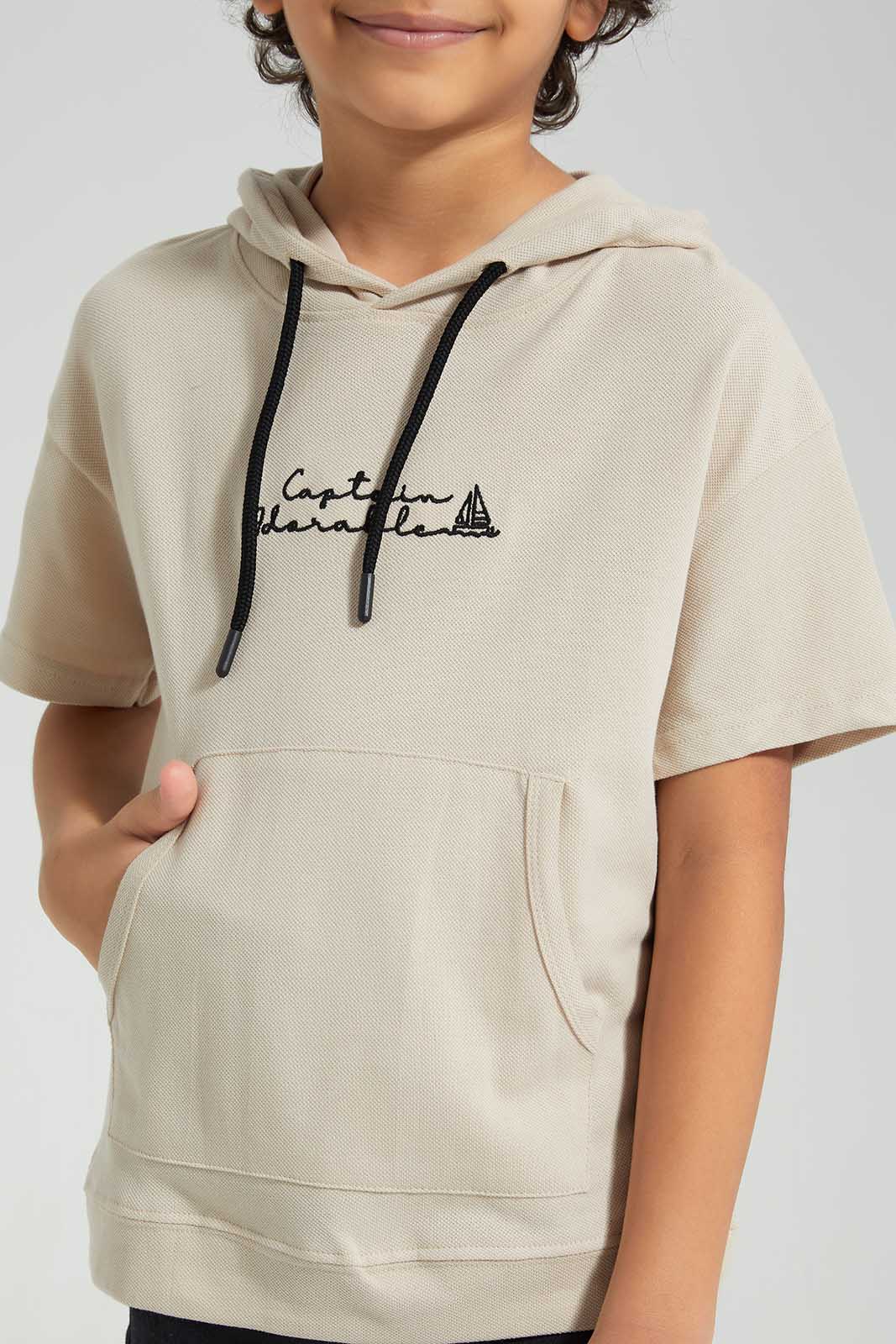 Redtag-Beige-Pique-Oversize-Hooded-T-Shirt-BOY-T-Shirts,-Category:T-Shirts,-Colour:Beige,-Deals:New-In,-Filter:Boys-(2-to-8-Yrs),-New-In-BOY,-Non-Sale,-Section:Boys-(0-to-14Yrs),-TBL,-W22O-Boys-2 to 8 Years