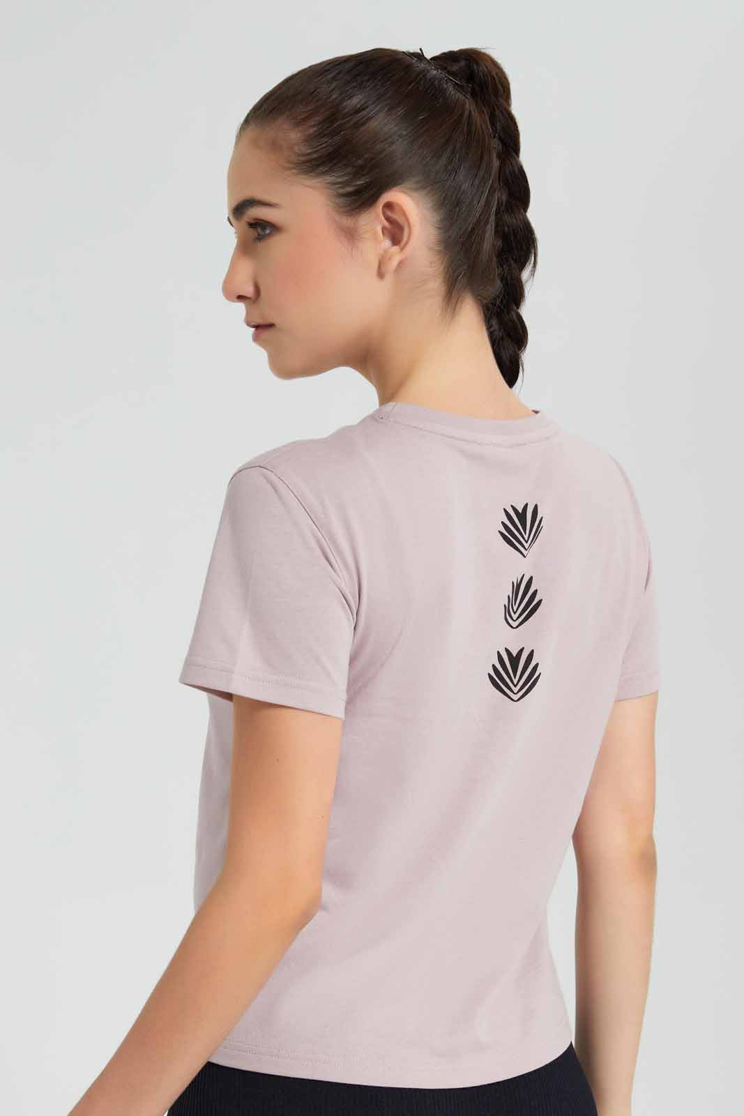 Redtag-Pink-Active-T-Shirt-With-Ruching-At-Centre-And-Print-At-Back-Category:Sweatshirts,-Colour:Apricot,-Deals:New-In,-Filter:Women's-Clothing,-New-In-Women-APL,-Non-Sale,-Section:Women,-W22O,-Women-Sweatshirts-Women's-