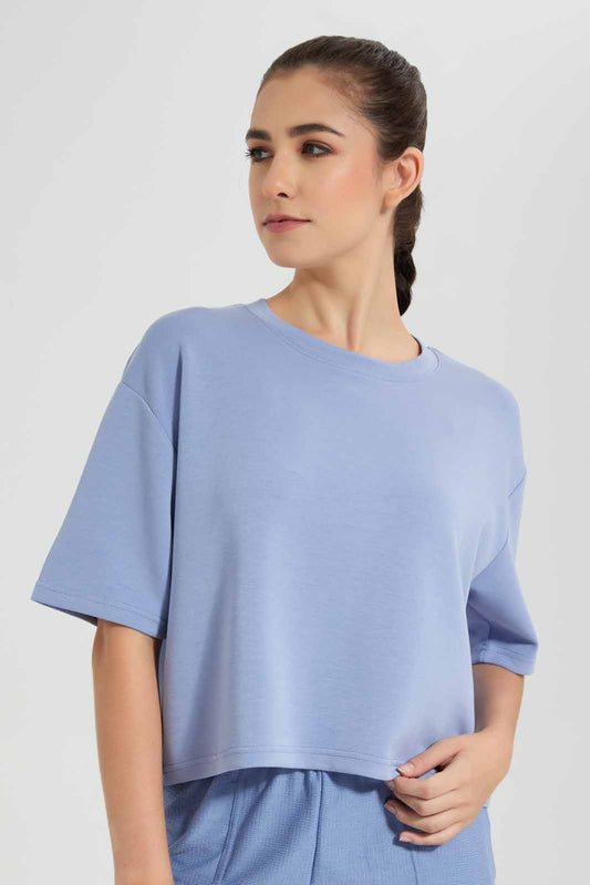 Redtag-Blue-Short-sleeve-Boxy-Fit-Sweatshirts-Category:Sweatshirts,-Colour:Blue,-Deals:New-In,-Filter:Women's-Clothing,-New-In-Women-APL,-Non-Sale,-Section:Women,-W22O,-Women-Sweatshirts-Women's-