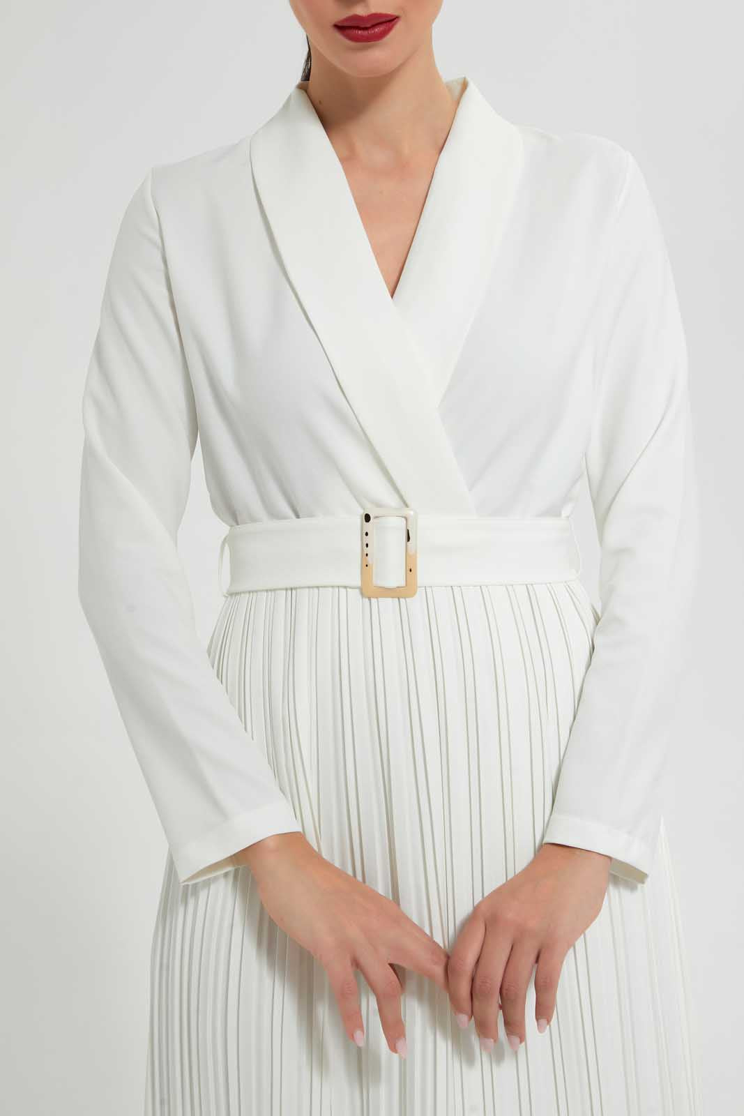 Redtag-Cream-Long-Dress-With-Belt-In-Longsleeves-Dresses--