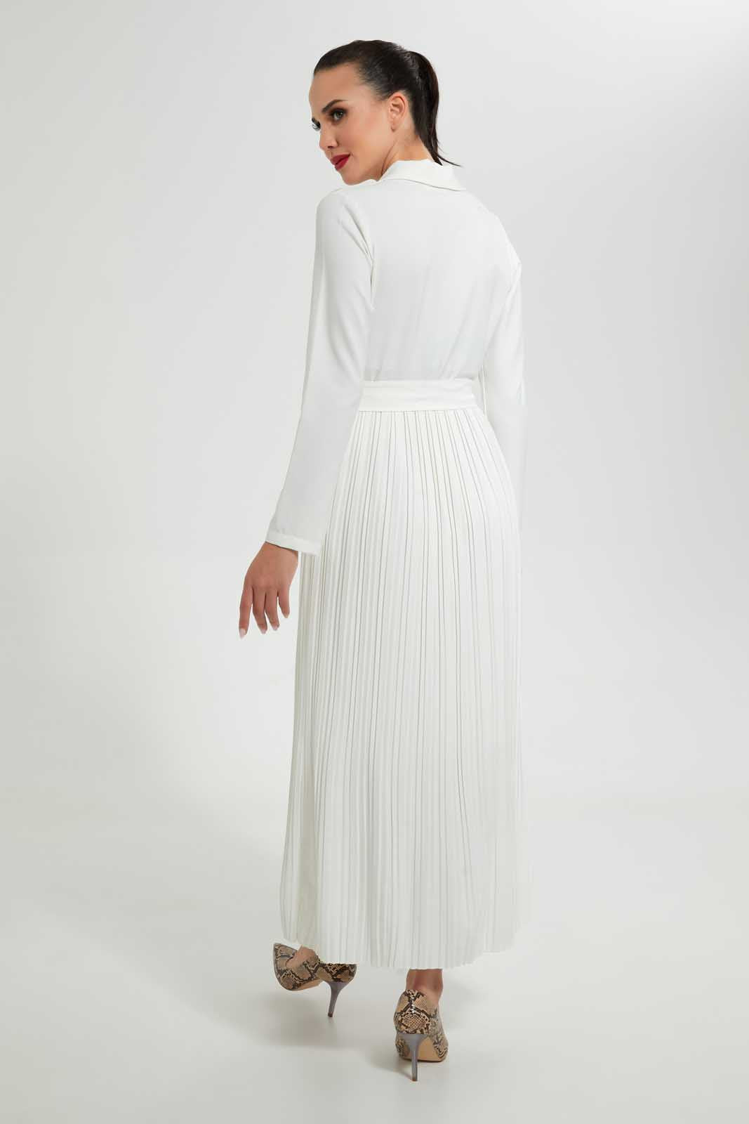 Redtag-Cream-Long-Dress-With-Belt-In-Longsleeves-Dresses--