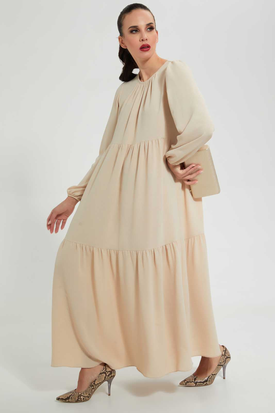 Redtag-Cream-Long-Dress-With-Panels-Dresses--