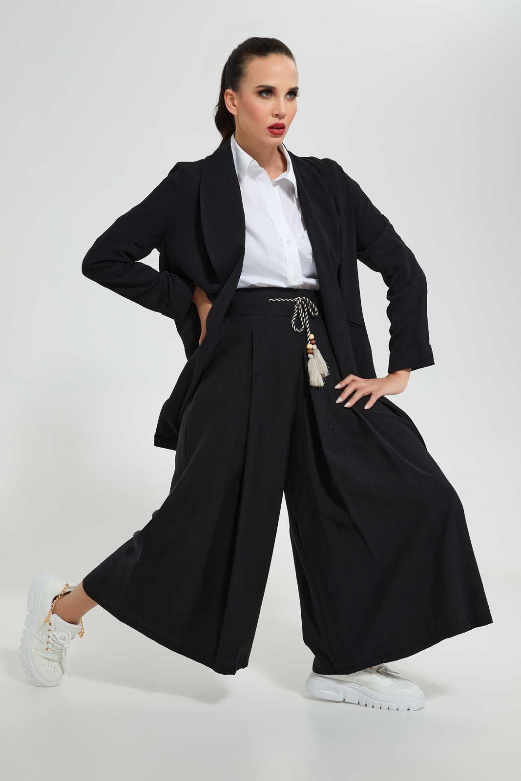 Redtag-Black-Flared-Pants-With-Slit-Skirts--