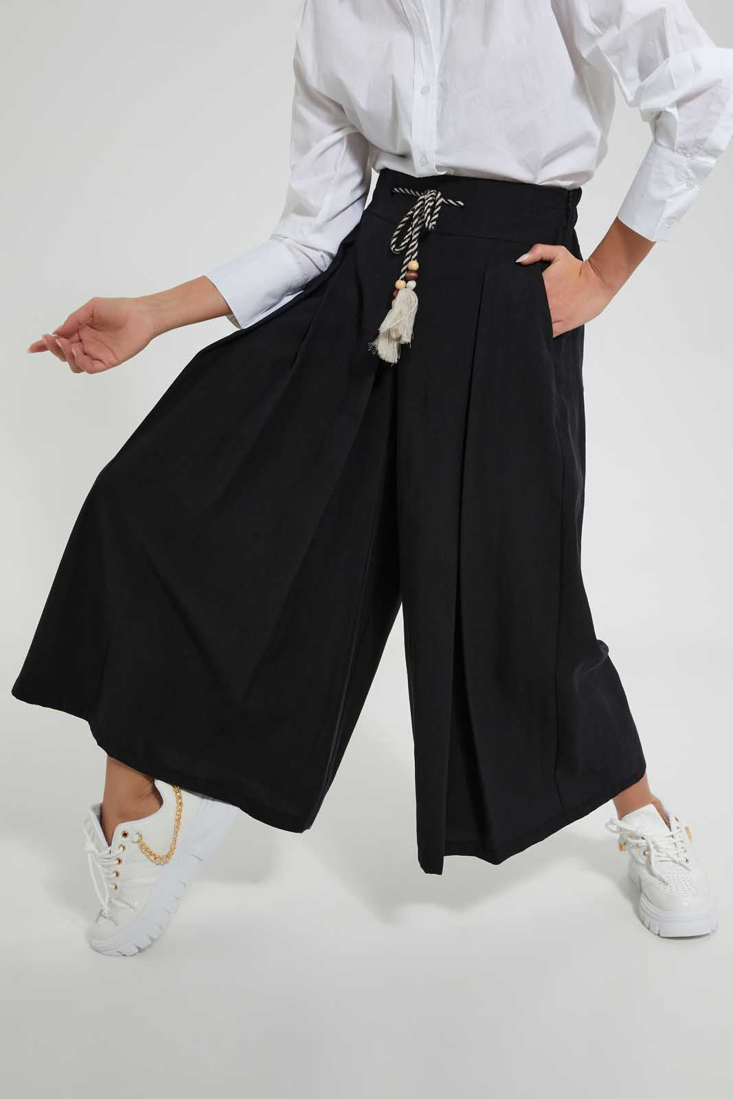 Redtag-Black-Flared-Pants-With-Slit-Skirts--