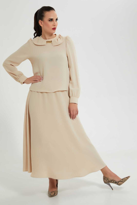 Redtag-Beige-Knee-Length-Skirt-Skirts--
