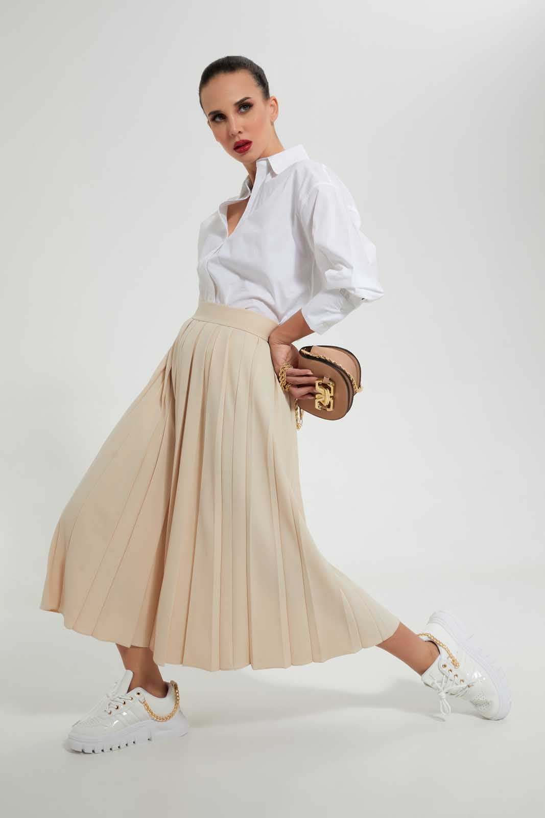 Redtag-Beige-Flared-Pleated-Skirt-With-Bow-Tie-Skirts--