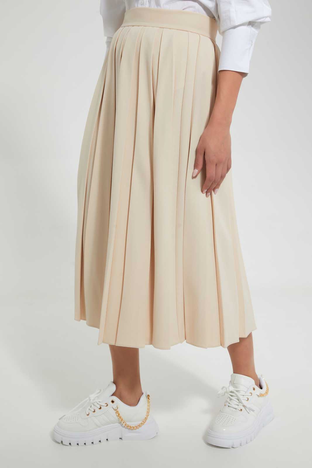 Redtag-Beige-Flared-Pleated-Skirt-With-Bow-Tie-Skirts--