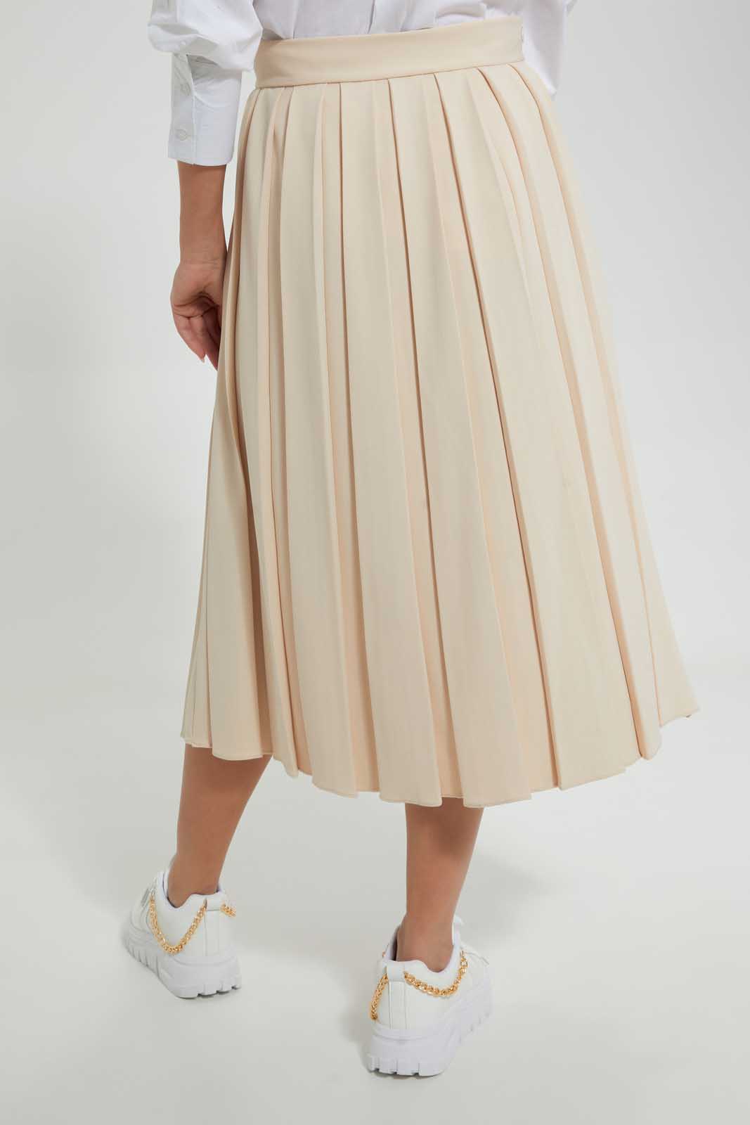 Redtag-Beige-Flared-Pleated-Skirt-With-Bow-Tie-Skirts--