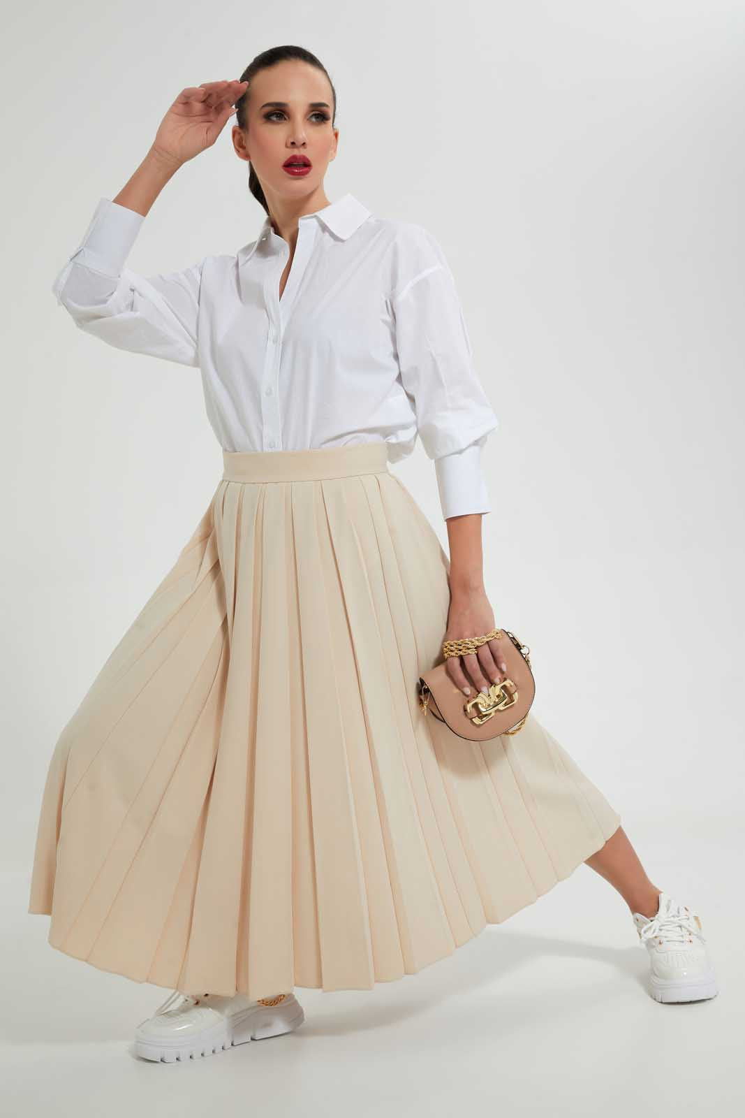 Redtag-Beige-Flared-Pleated-Skirt-With-Bow-Tie-Skirts--