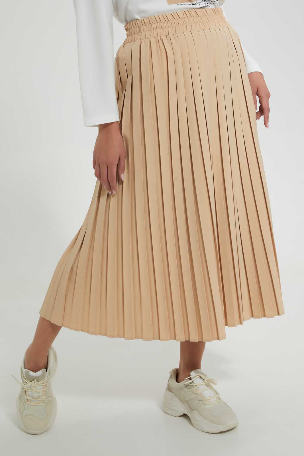 Redtag-Beige-Knee-Length-Skirt-Skirts--