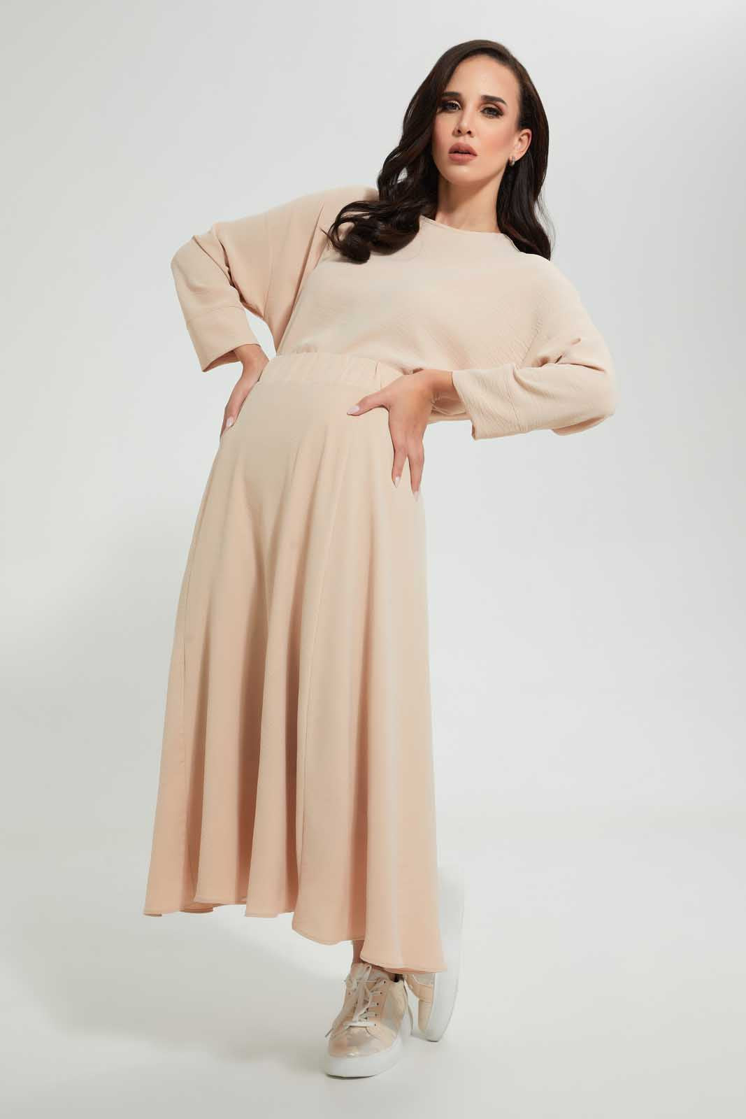 Redtag-Beige-Knee-Length-Skirt-Skirts--