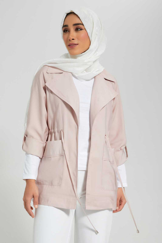 Redtag-Pink-Elasticated-Waist-Lapel-Collared-Jacket-Category:Cardigans,-Colour:Apricot,-Deals:New-In,-Filter:Women's-Clothing,-LMC,-New-In-Women-APL,-Non-Sale,-Section:Women,-W22O,-Women-Cardigans--