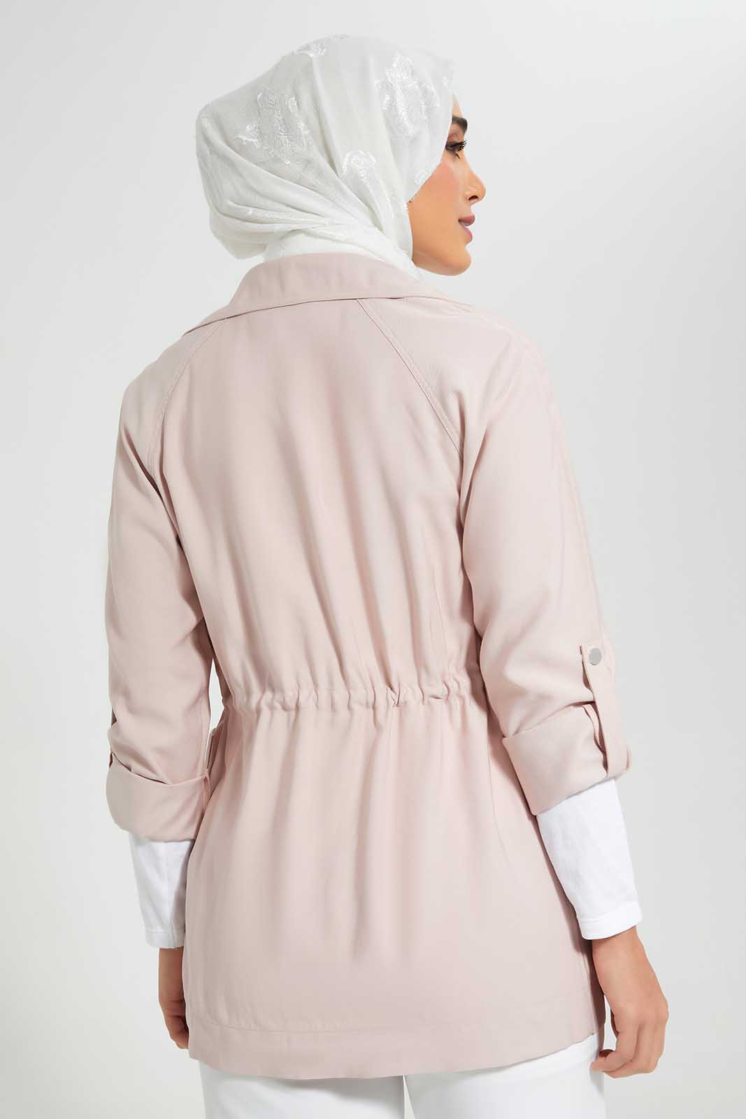 Redtag-Pink-Elasticated-Waist-Lapel-Collared-Jacket-Category:Cardigans,-Colour:Apricot,-Deals:New-In,-Filter:Women's-Clothing,-LMC,-New-In-Women-APL,-Non-Sale,-Section:Women,-W22O,-Women-Cardigans--