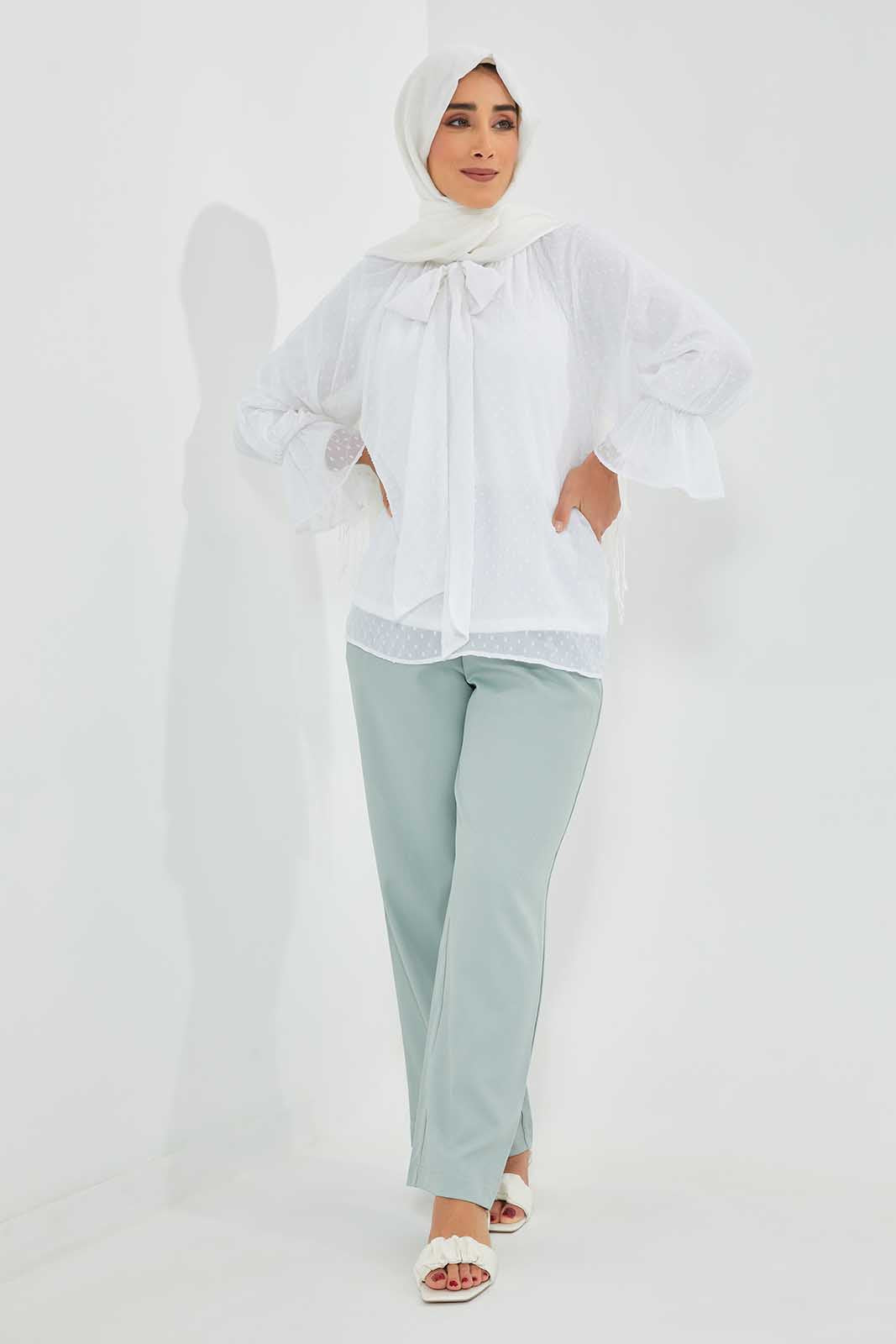 Redtag-Cream-Dobby-Tie-Neck-Lined-Blouse-Category:Blouses,-Colour:Cream,-Deals:New-In,-Filter:Women's-Clothing,-LMC,-New-In-Women-APL,-Non-Sale,-Section:Women,-W22O,-Women-Blouses--