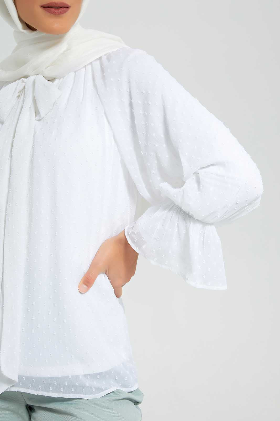 Redtag-Cream-Dobby-Tie-Neck-Lined-Blouse-Category:Blouses,-Colour:Cream,-Deals:New-In,-Filter:Women's-Clothing,-LMC,-New-In-Women-APL,-Non-Sale,-Section:Women,-W22O,-Women-Blouses--