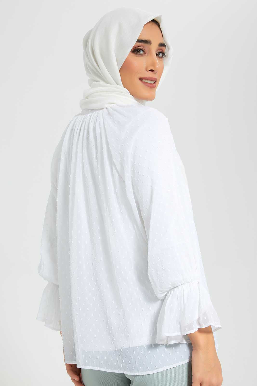 Redtag-Cream-Dobby-Tie-Neck-Lined-Blouse-Category:Blouses,-Colour:Cream,-Deals:New-In,-Filter:Women's-Clothing,-LMC,-New-In-Women-APL,-Non-Sale,-Section:Women,-W22O,-Women-Blouses--