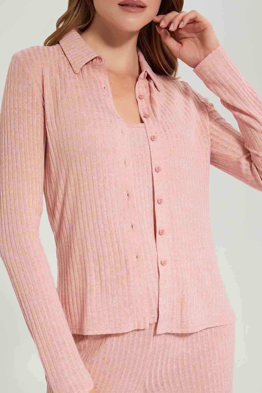 Redtag-Pink-Collared-Button-Front-Category:Tops,-Colour:Apricot,-Deals:New-In,-Filter:Women's-Clothing,-LEC,-LEC-Tops,-New-In-LEC-APL,-Non-Sale,-Section:Women,-W22A-Women's-