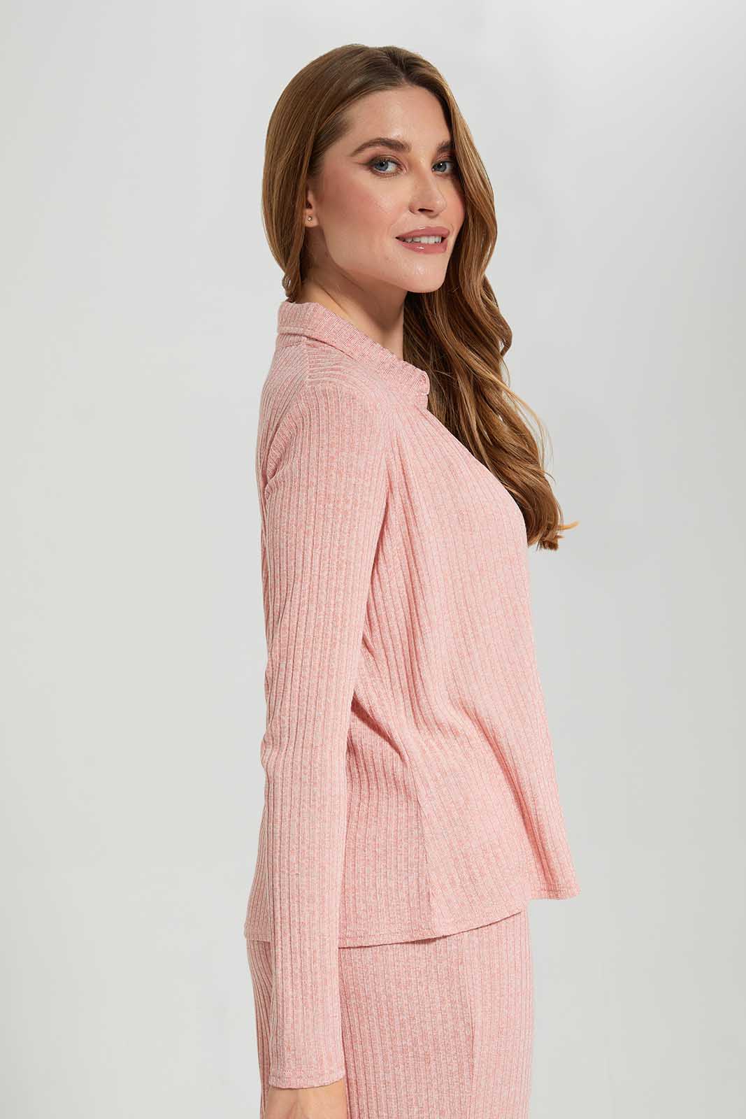 Redtag-Pink-Collared-Button-Front-Category:Tops,-Colour:Apricot,-Deals:New-In,-Filter:Women's-Clothing,-LEC,-LEC-Tops,-New-In-LEC-APL,-Non-Sale,-Section:Women,-W22A-Women's-