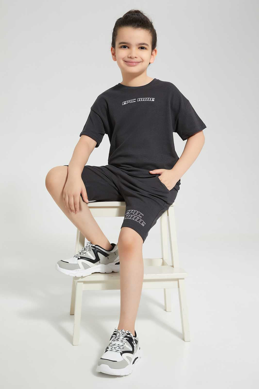 Redtag-Black-Print-Elasticated-Waist-Shorts-BOY-Shorts,-Category:Shorts,-Colour:Black,-Deals:New-In,-Filter:Boys-(2-to-8-Yrs),-New-In-BOY,-Non-Sale,-Section:Boys-(0-to-14Yrs),-TBL,-W22O-Boys-2 to 8 Years